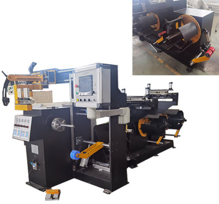 Macchina di avvolgimento automatico di fogli per bobine di trasformatori con fogli di larghezza di 300 mm e due decollatori di fogli